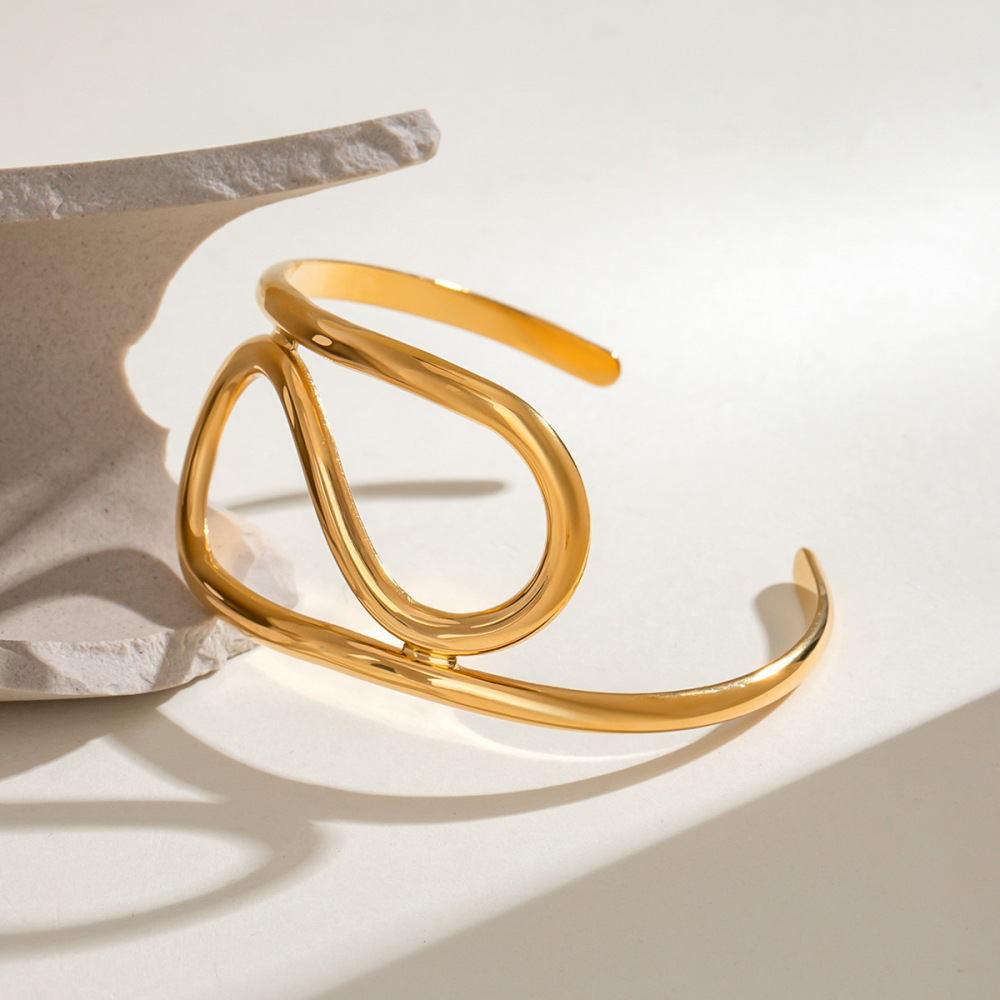 Bracelet Simple Annulaire En Acier Inoxydable Plaqué Or  Pour Femme, 1 Pièce Image3