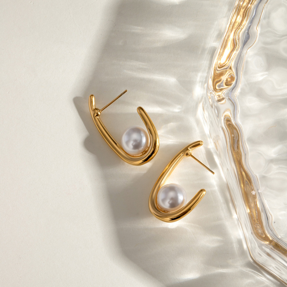 1 Paire De Boucles D'Oreilles Puces Élégantes Et Simples En Acier Inoxydable Plaqué Or Pour Femme Image4