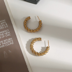 1 Paire De Boucles D'Oreilles Créoles Rondes En Acier Inoxydable Doré, Style Romantique, Naturelles Et Torsadées, Étanches. h5 Image4