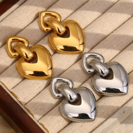 Boucles d'oreilles pendantes pour femme, collection romantique, en forme de cœur, en acier inoxydable étanche, couleur or (1 paire). 2
