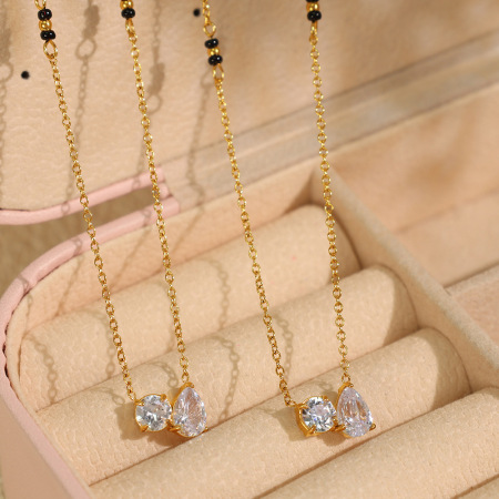 collier chaîne pour femme, série simple, classique, couleur unie, acier titane, couleur or 2