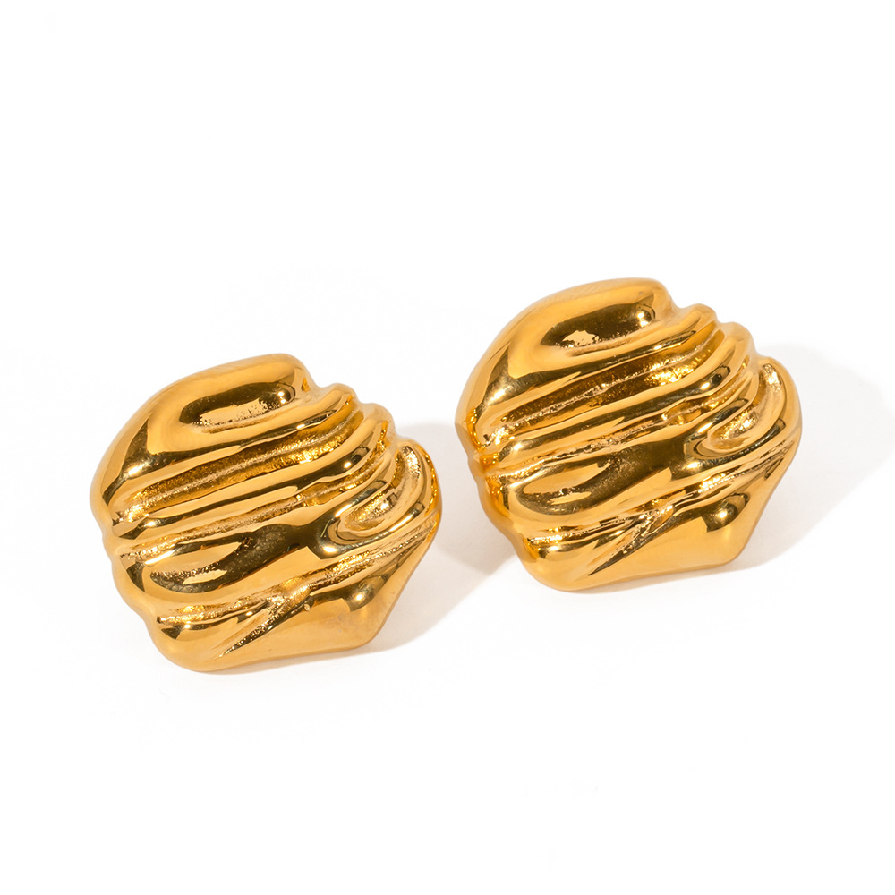 1 Paire De Boucles D'Oreilles À Tige Simples En Acier Inoxydable Plaqué Or  Pour Femme Image5