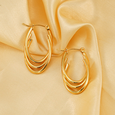1 paire de boucles d'oreilles créoles géométriques quotidiennes en acier titane plaqué or  de la série simple 2