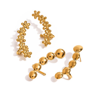 1 Paire De Boucles D'Oreilles À Tige En Acier Inoxydable Plaqué Or Pour Femme, Série Simple, Motif Fleur Classique h5 Image4