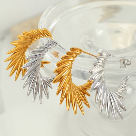 1 paire de boucles d'oreilles puces pour femme, style rétro géométrique simple, en acier inoxydable plaqué or.