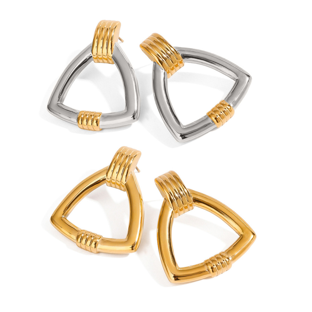 Boucles D'Oreilles Puces Minimalistes Classiques Triangulaires En Acier Inoxydable Étanche Couleur Or (1 Paire) Image12