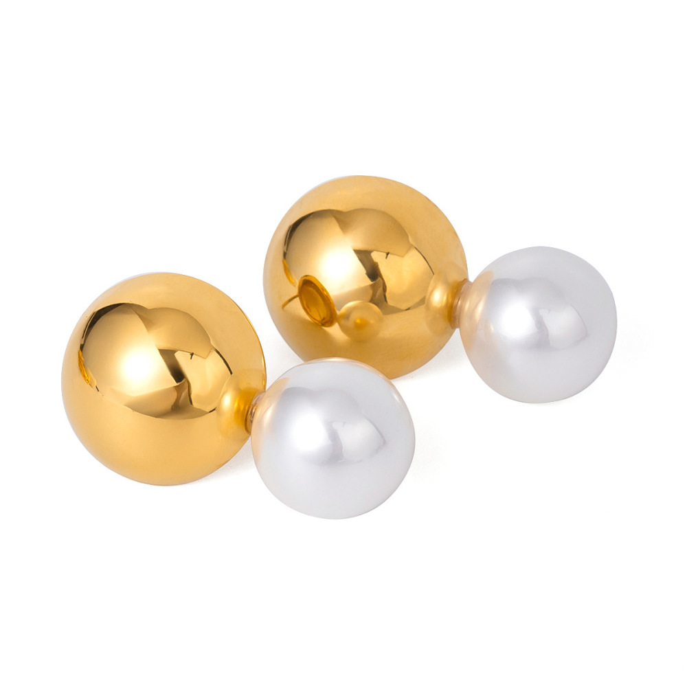 1 Paire De Boucles D'Oreilles À Tige Géométriques Élégantes En Acier Inoxydable Plaqué Or Avec Perles Artificielles Pour Femmes Image6