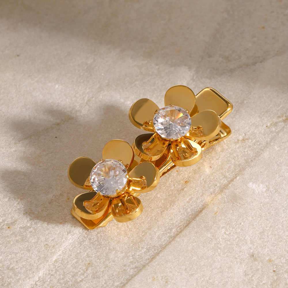 1 Paire De Pinces À Cheveux Simples En Acier Inoxydable Plaqué Or Avec Strass Pour Femme h5Image3