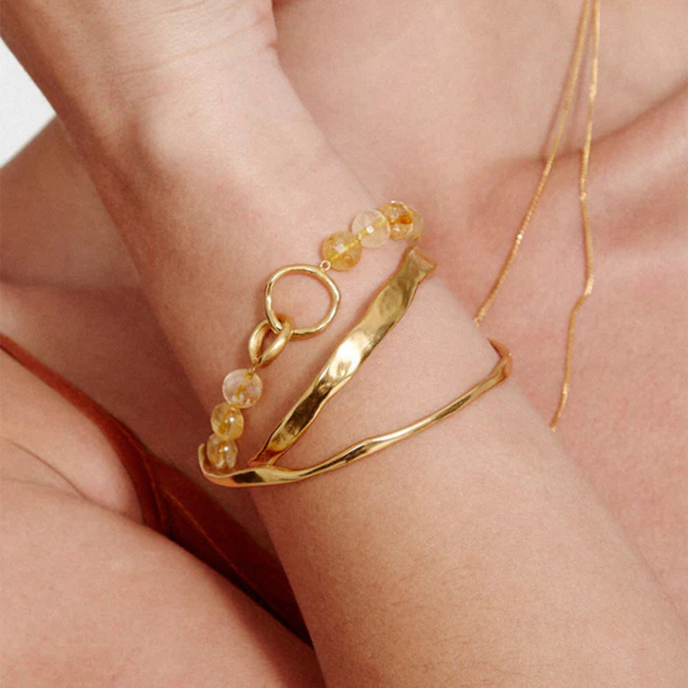 Bracelet Jonc Pour Femme, 1 Pièce, Série Shining, Forme Annulaire Irrégulière, En Acier Inoxydable Étanche, Couleur Or Image7