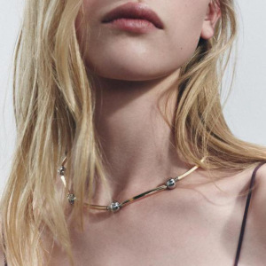 Collier Chaîne Géométrique Décontracté En Acier Inoxydable Plaqué Or  Pour Femme, Série Simple, 1 Pièce h5 Image2
