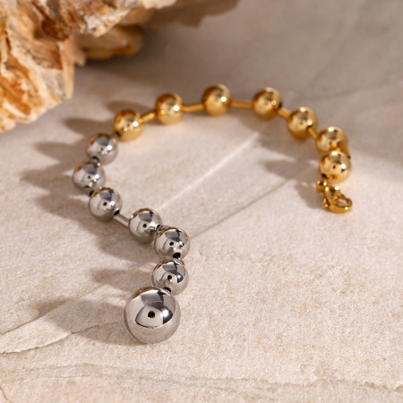 bracelet géométrique simple en acier inoxydable plaqué or  pour femme, série simple, 1 pièce 2