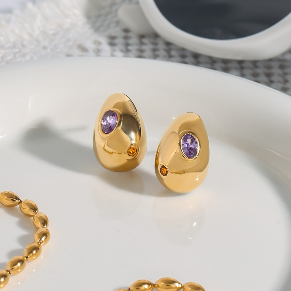1 Paire De Boucles D'Oreilles Puces Pour Femme, Style Goutte Exquise, En Acier Inoxydable Polychrome, Étanches, Couleur Or, Collection Classique h5Image5