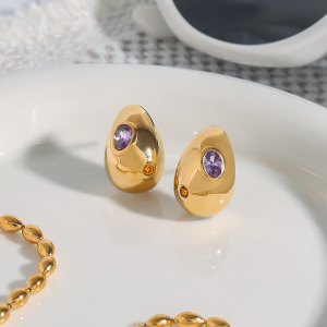 1 Paire De Boucles D'Oreilles Puces Pour Femme, Style Goutte Exquise, En Acier Inoxydable Polychrome, Étanches, Couleur Or, Collection Classique h5 Image5