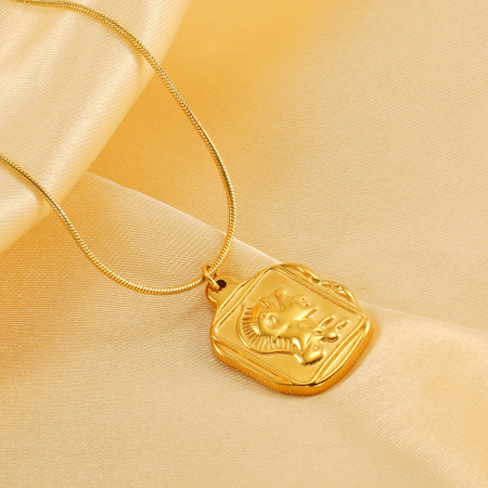 collier avec pendentif croix classique en acier inoxydable plaqué or  pour femme, série simple, 1 pièce 2