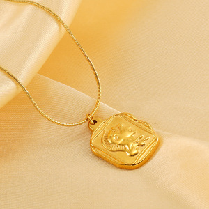 Collier Avec Pendentif Croix Classique En Acier Inoxydable Plaqué Or Pour Femme, Série Simple, 1 Pièce h5 Image3