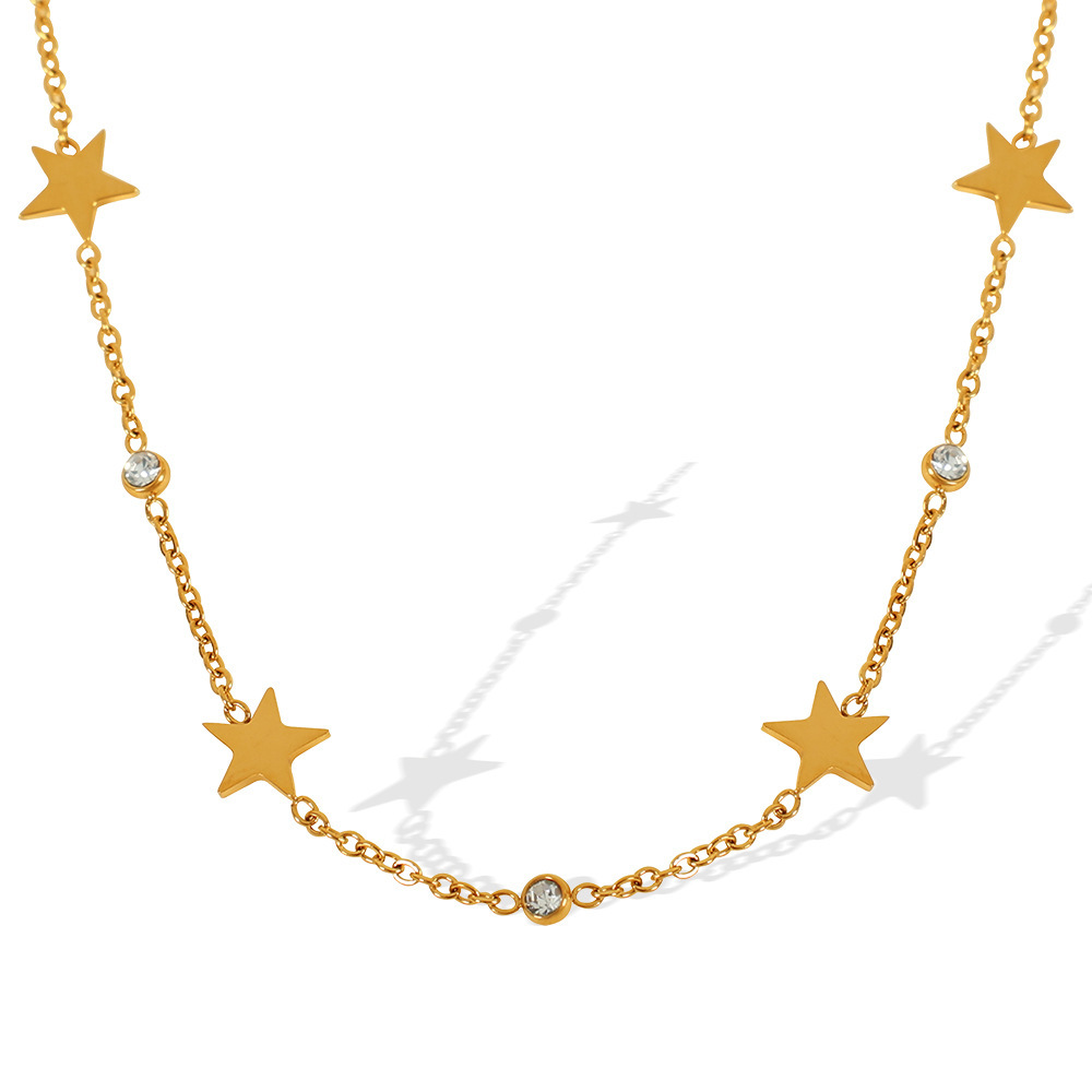 Collier Avec Pendentif En Acier Inoxydable Plaqué Or  Et Strass Pour Femme, Série Simple, Motif Soleil/Lune Image7