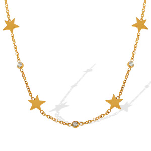 Collier Avec Pendentif En Acier Inoxydable Plaqué Or  Et Strass Pour Femme, Série Simple, Motif Soleil/Lune h5 Image7
