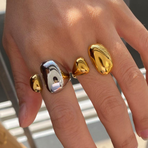 Bague Simple Pour Femme, Forme Ovale Irrégulière, En Acier Inoxydable, Couleur Or, Étanche (1 Pièce). h5 Image8