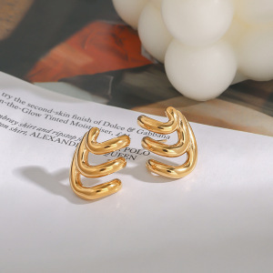 Boucles D'Oreilles Puces Minimalistes Annulaires En Acier Inoxydable Doré, Étanches, Collection Designable Series (1 Paire) h5 Image8