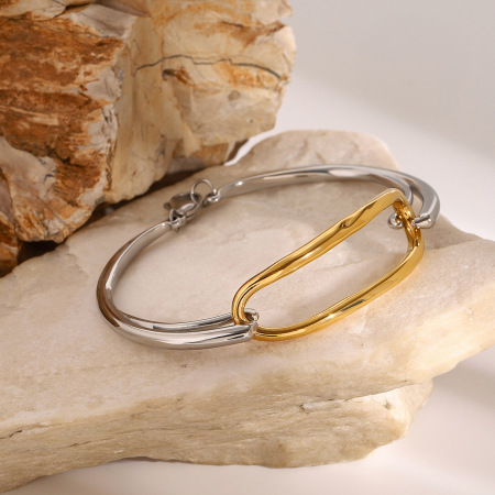 bracelet simple pour femme, série , en acier inoxydable plaqué or , forme annulaire 2