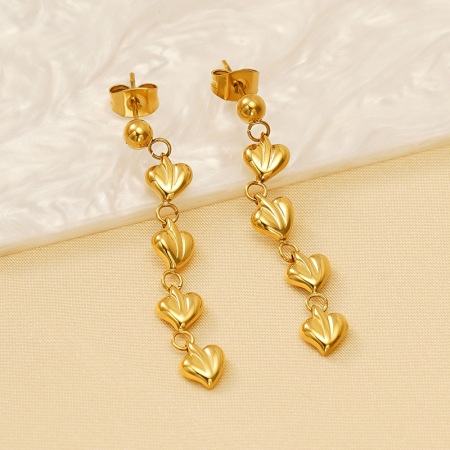Boucles d'oreilles pendantes classiques à pompons, en acier inoxydable plaqué or, pour femme (1 paire). 2
