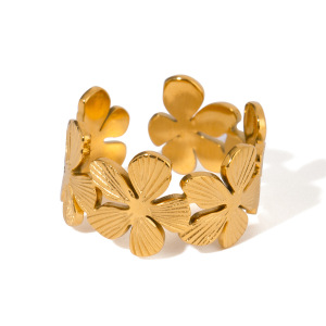 Bague Statement En Acier Inoxydable Doré, 1 Pièce, Motif Fleur Douce h5 Image4