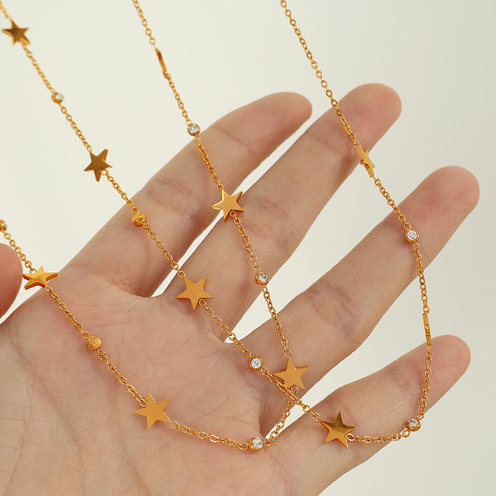 Collier Avec Pendentif En Acier Inoxydable Plaqué Or  Et Strass Pour Femme, Série Simple, Motif Soleil/Lune Image6