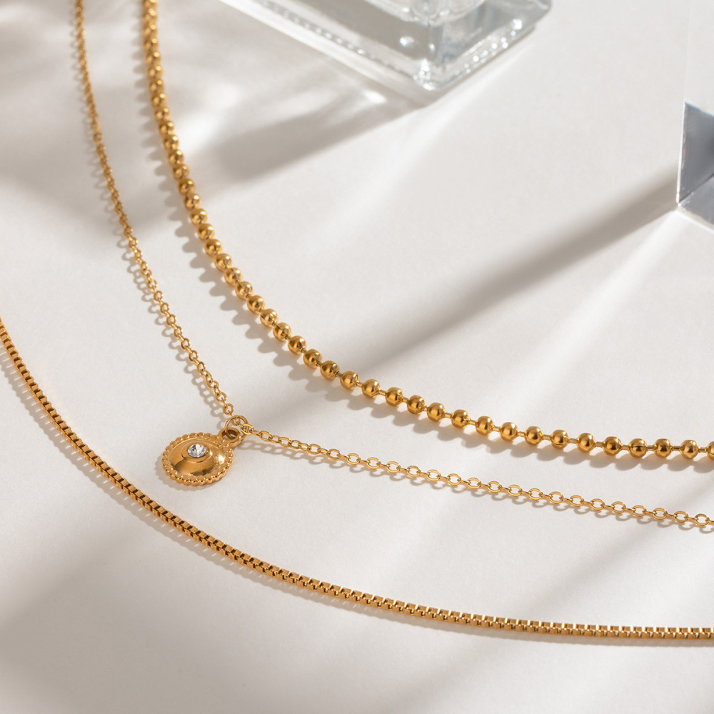 Collier Élégant Annulaire En Acier Inoxydable Plaqué Or Avec Strass Pour Femme, Série Classique, 1 Pièce h5Image5