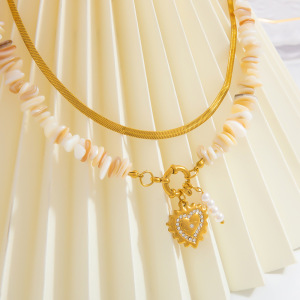 Collier Avec Pendentif En Forme De Cœur En Acier Inoxydable Plaqué Or  Et Strass Pour Femme, Série Romantique, 1 Pièce h5 Image3