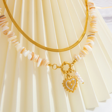 collier avec pendentif en forme de cœur en acier inoxydable plaqué or  et strass pour femme, série romantique, 1 pièce 2