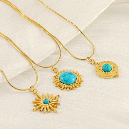 collier avec pendentif géométrique rétro en acier inoxydable plaqué or  pour femme, série classique, 1 pièce 2
