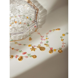 Pendentif En Strass En Acier Inoxydable Doré  De Style Européen Et Américain Transfrontalier, Coquillage De Gravier Coloré, Étoile De Mer,  h5 Image3