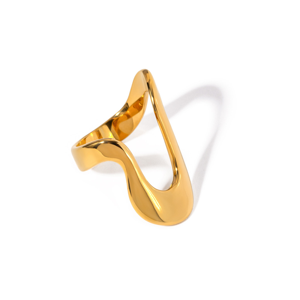 Bague Simple Pour Femme, Collection Minimaliste, Forme Irrégulière, Acier Inoxydable, Couleur Or, Étanche. Image8