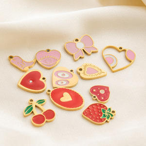 Pendentif Femme Diy En Acier Inoxydable, Couleur Or, En Forme De Goutte, Motif Fraise Douce, Collection Romantique (1 Pièce) h5 Image4