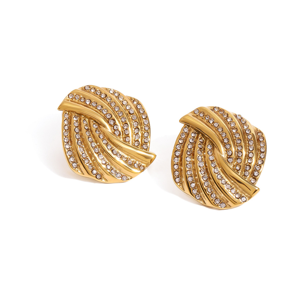 1 Paire De Boucles D'Oreilles À Tige En Acier Inoxydable Plaqué Or  Avec Strass Pour Femme, Série Simple Daily Quadrilatère Image4