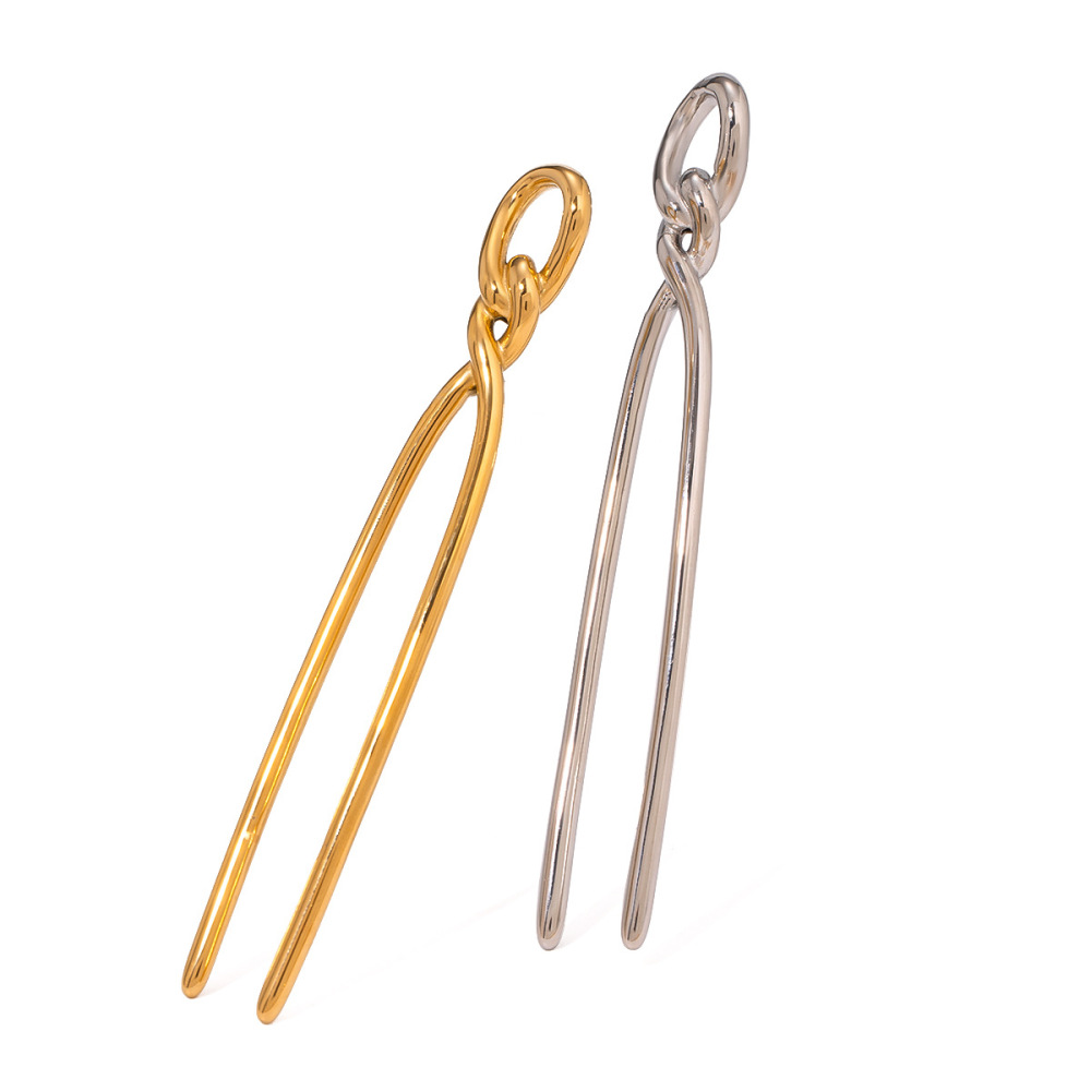 1 Paire De Pinces À Cheveux Pour Femme En Acier Inoxydable Plaqué Or , Série Simple Daily Twist h5Image5