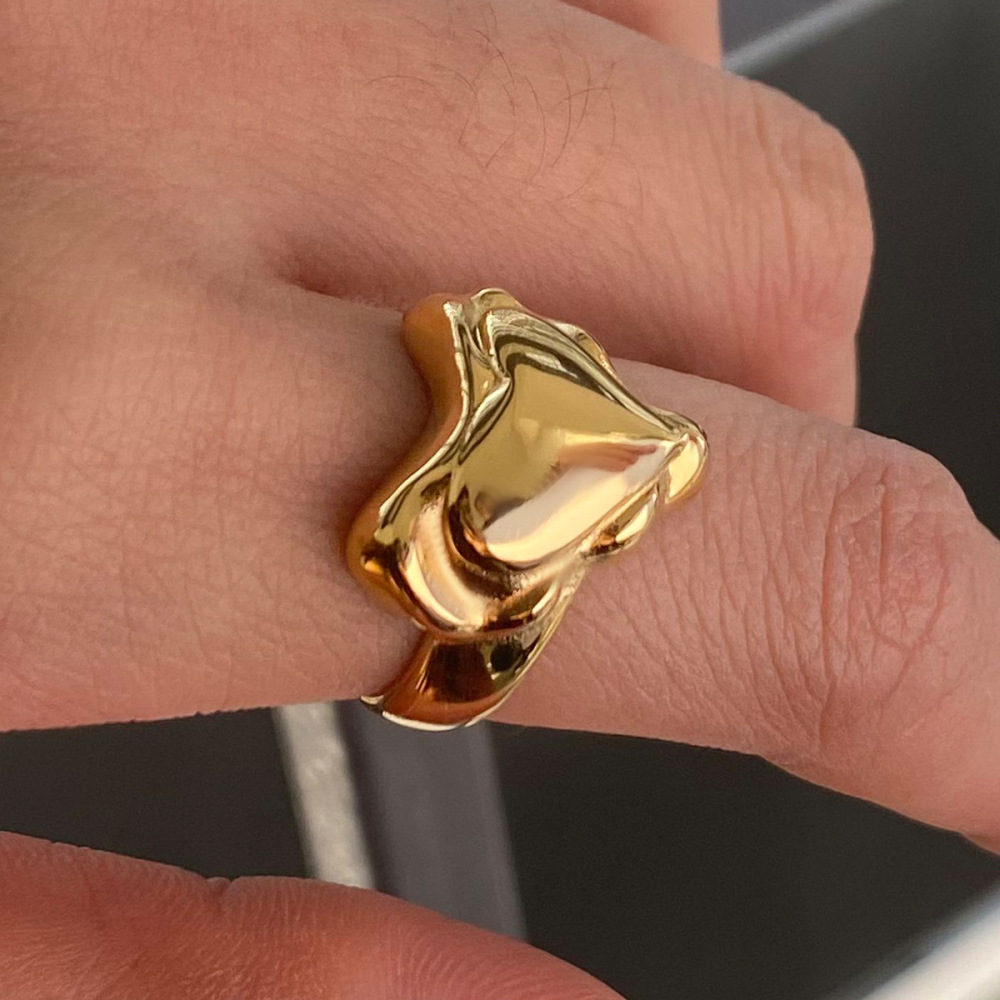 Bague Simple Pour Femme, Collection Romantique, Style Rétro, Forme Cœur Irrégulière, Acier Inoxydable, Couleur Or, Étanche. Image10