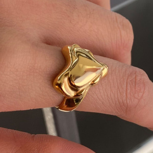 Bague Simple Pour Femme, Collection Romantique, Style Rétro, Forme Cœur Irrégulière, Acier Inoxydable, Couleur Or, Étanche. h5 Image10
