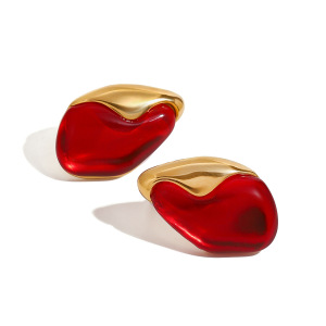 1 Paire De Boucles D'Oreilles À Tige Ovales En Acier Inoxydable Plaqué Or  Pour Femmes, Série Classic  h5 Image8