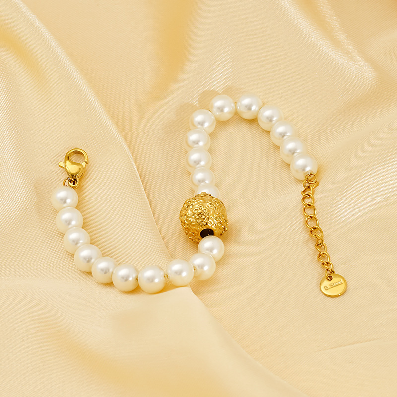 Bracelet À Perles Pour Femme, 1 Pièce, En Acier Inoxydable Plaqué Or, Étanche, Collection Simple Series Image3