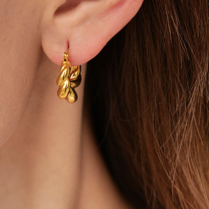 1 Paire De Boucles D'Oreilles Créoles Annulaires Daily Twist En Acier Inoxydable Étanche Couleur Or Pour Femme, Collection Classique Daily Twist h5 Image3