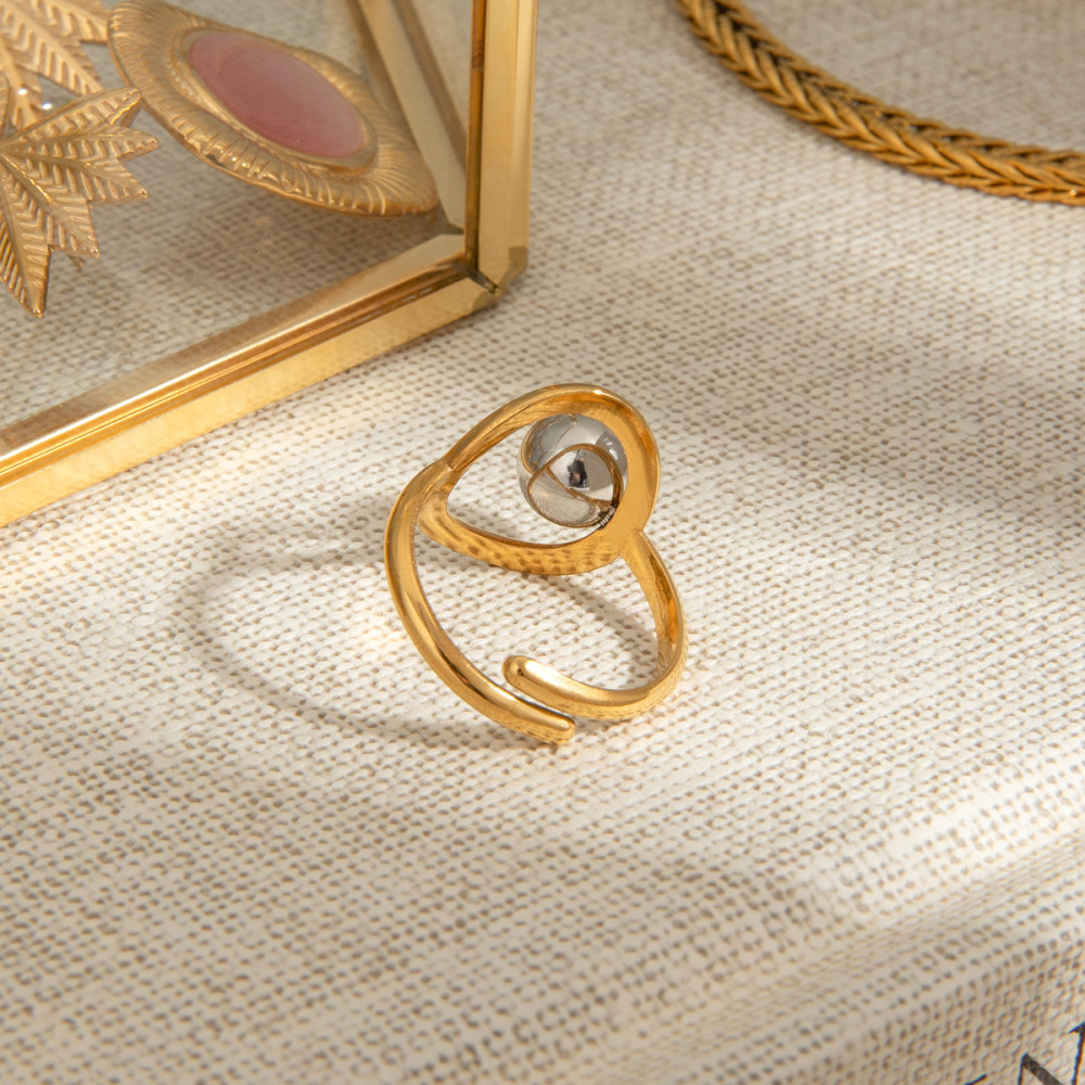 Bague Ajustable Pour Femme Daily Series Classic, Ronde Et Irrégulière, En Acier Inoxydable Étanche Couleur Or (1 Pièce). Image4