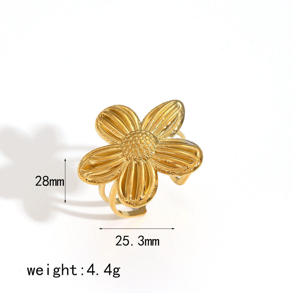 Ensemble De 1 Paire De Colliers Pour Femmes, Série Gorgeous, Chic, Motif Tournesol, En Acier Inoxydable Étanche Couleur Or. Image5