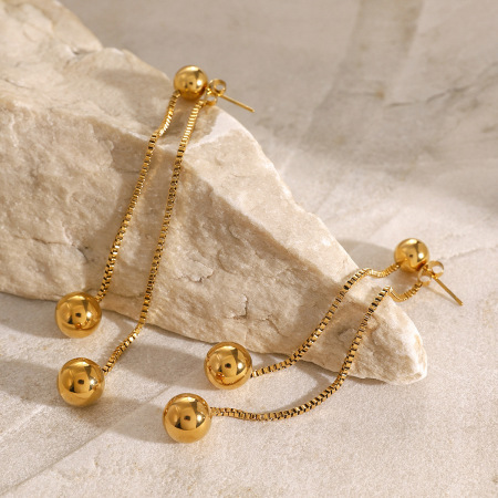 Boucles d'oreilles pendantes pour femme, style rétro simple, en acier inoxydable plaqué or, forme pompon, 1 paire