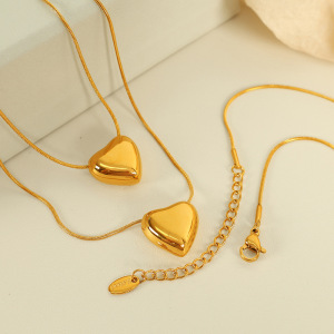 Collier Avec Pendentif En Forme De Cœur Simple En Acier Inoxydable Plaqué Or  Pour Femme, 1 Pièce h5 Image4