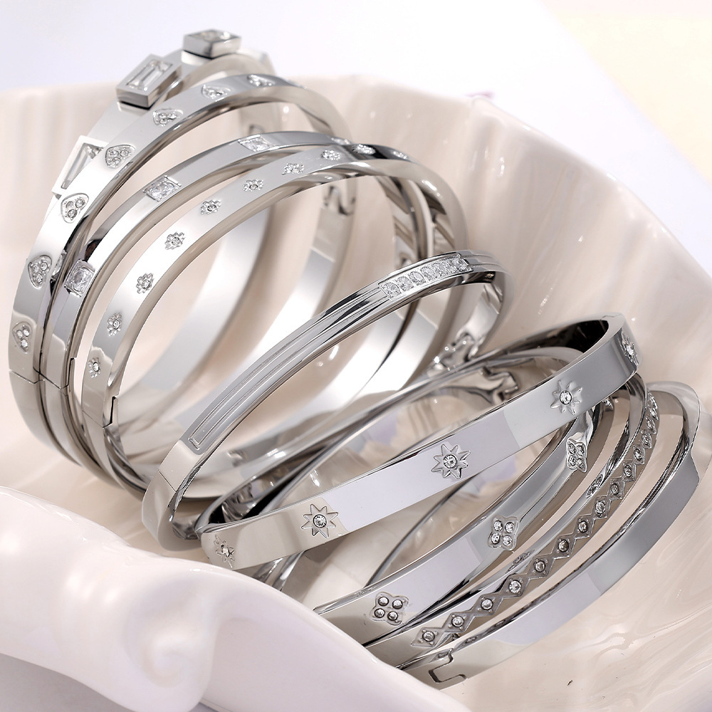 Bracelet Pour Femme, 1 Pièce, Série Exquise, Hexagramme Brillant, Acier Inoxydable, Étanche, Couleur Or h5Image8