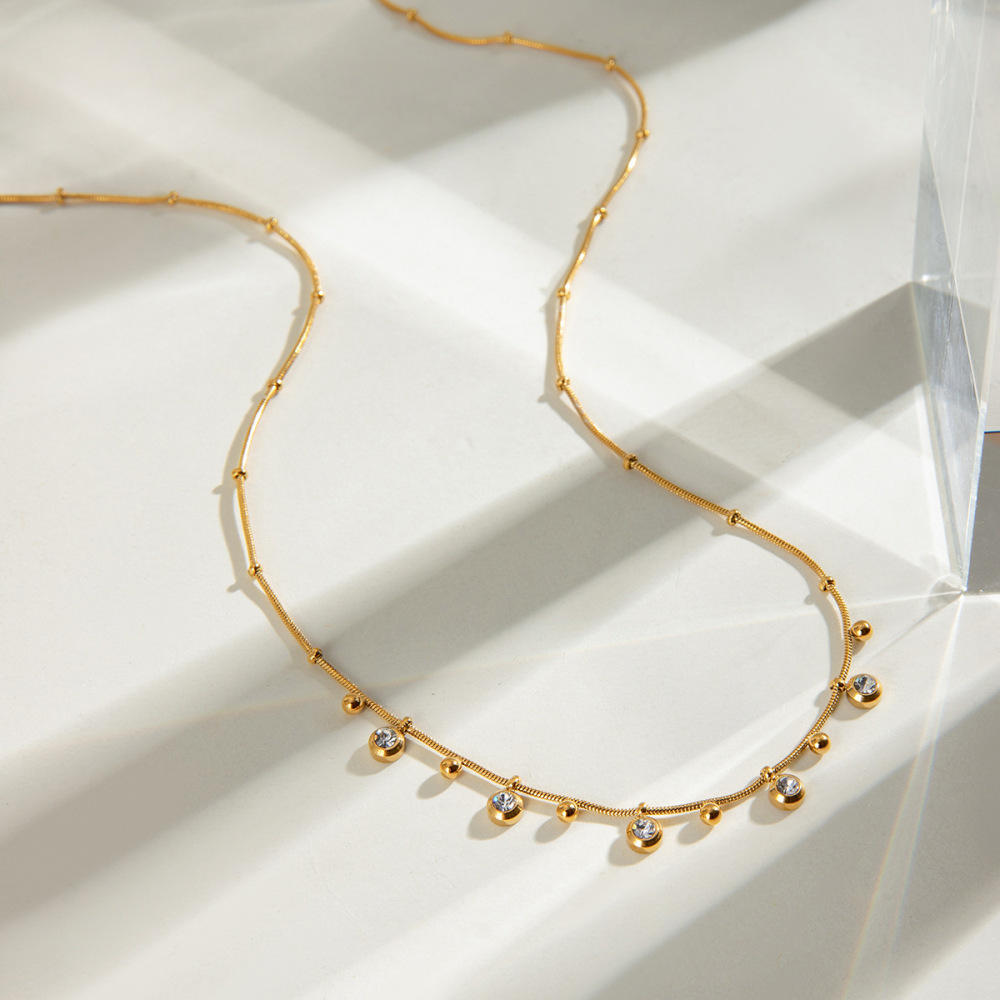 Collier Avec Pendentif Géométrique En Acier Inoxydable Plaqué Or  Et Zircon Pour Femme, Série Simple, 1 Pièce Image3