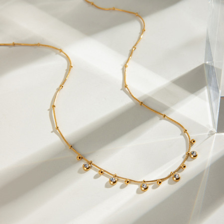 collier avec pendentif géométrique en acier inoxydable plaqué or  et zircon pour femme, série simple, 1 pièce 2