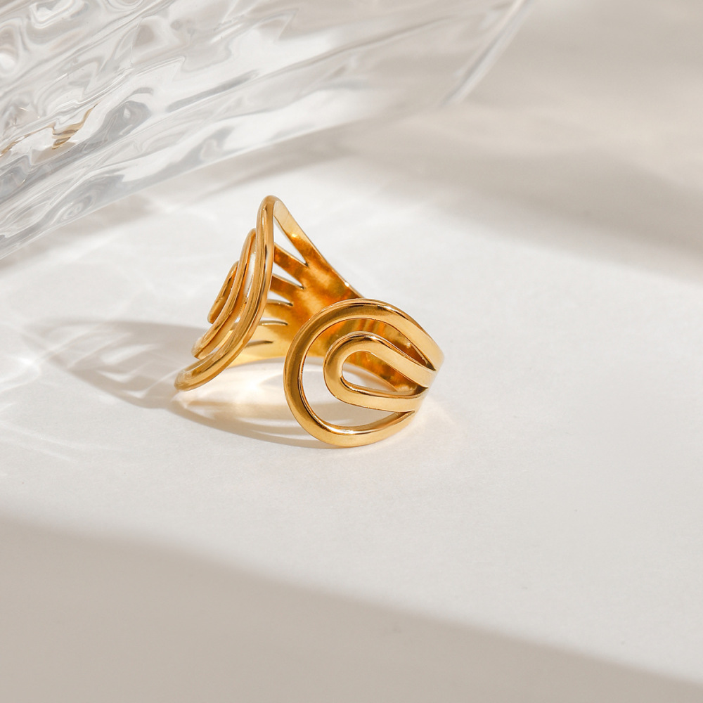 Bague Ajustable Pour Femme, Collection Moderne, En Acier Inoxydable, Couleur Or, Avec Motif Spirale. Image10