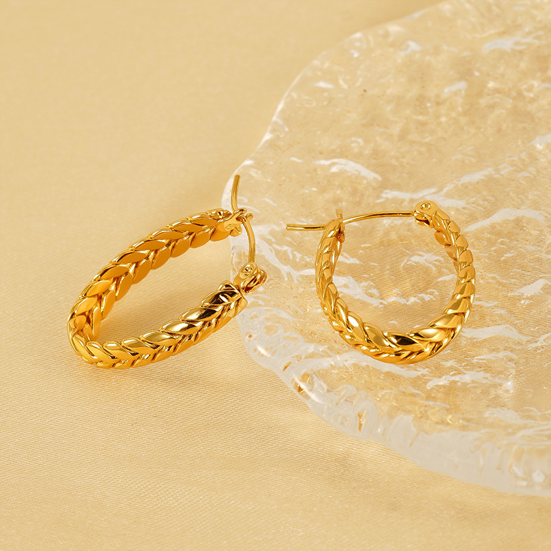 1 Paire De Boucles D'Oreilles Créoles Pour Femme En Acier Titane Plaqué Or , Série Simple Image3